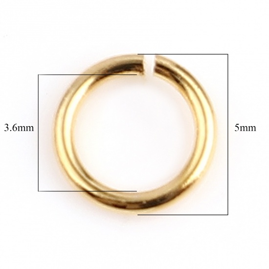 Picture of 0.7mm Brass Open Jump Rings Findings Circle Ring Real Gold Plated 5mm Dia., 50 PCs                                                                                                                                                                            