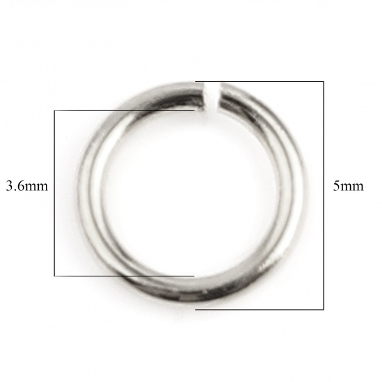 Picture of 0.7mm Brass Open Jump Rings Findings Circle Ring Real Platinum Plated 5mm Dia., 50 PCs                                                                                                                                                                        
