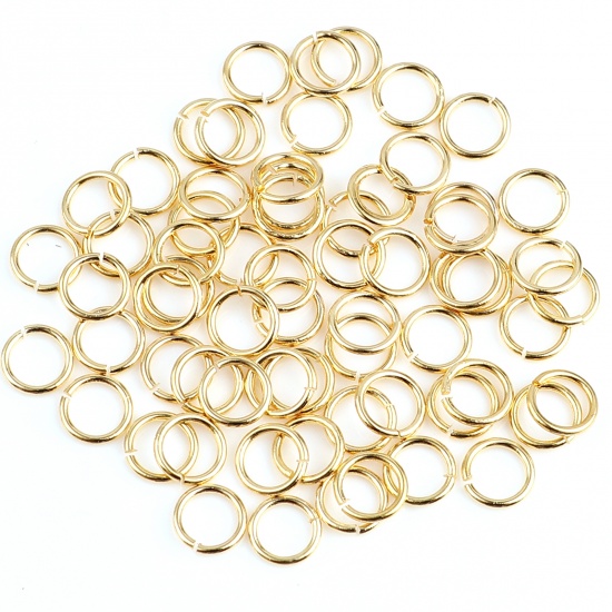 Picture of 0.8mm Brass Open Jump Rings Findings Circle Ring Real Gold Plated 6mm Dia., 50 PCs                                                                                                                                                                            