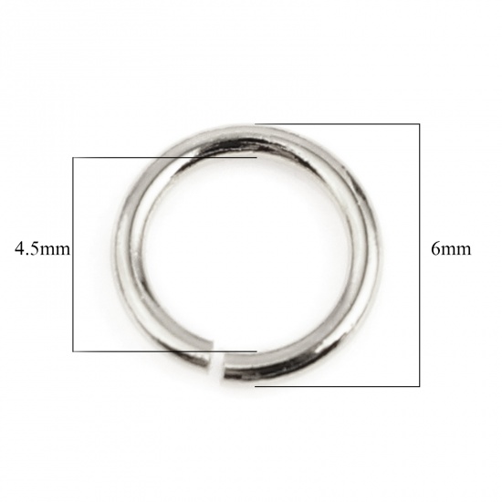 Picture of 0.8mm Copper Open Jump Rings Findings Circle Ring Real Platinum Plated 6mm Dia., 50 PCs