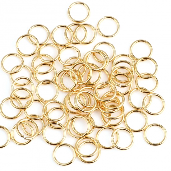 Picture of 0.8mm Brass Open Jump Rings Findings Circle Ring Real Gold Plated 7mm Dia., 50 PCs                                                                                                                                                                            