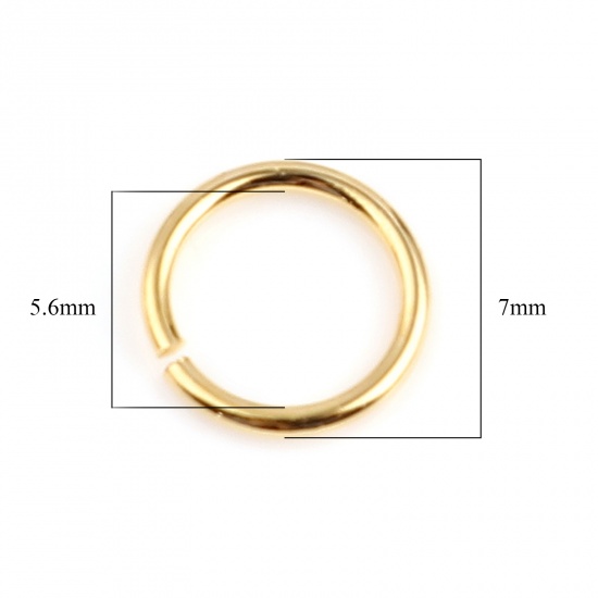 Picture of 0.8mm Copper Open Jump Rings Findings Circle Ring Real Gold Plated 7mm Dia., 50 PCs