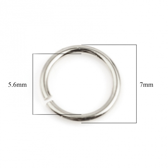 Picture of 0.8mm Brass Open Jump Rings Findings Circle Ring Real Platinum Plated 7mm Dia., 50 PCs                                                                                                                                                                        