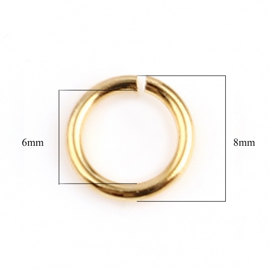 Picture of 1mm Copper Open Jump Rings Findings Circle Ring Real Gold Plated 8mm Dia., 50 PCs