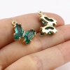 Picture of Zinc Based Alloy & Acrylic Charms Butterfly Animal Gold Plated Green Clear Rhinestone 18mm x 14mm, 5 PCs