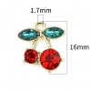 Picture of Zinc Based Alloy & Acrylic Charms Cherry Fruit Gold Plated Red & Green 16mm x 14mm, 10 PCs