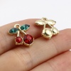 Picture of Zinc Based Alloy & Acrylic Charms Cherry Fruit Gold Plated Red & Green 16mm x 14mm, 10 PCs