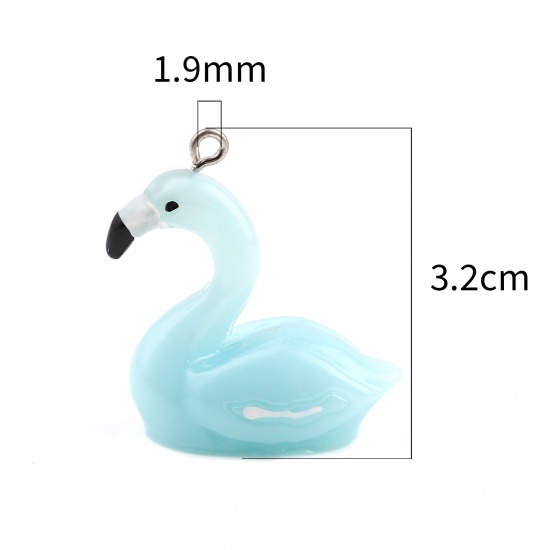 Picture of Resin Pendants Swan Animal Silver Tone Light Blue 32mm x 27mm - 29mm x 27mm, 10 PCs