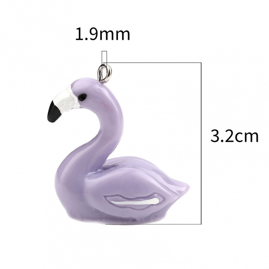 Picture of Resin Pendants Swan Animal Silver Tone Purple 32mm x 27mm - 29mm x 27mm, 10 PCs