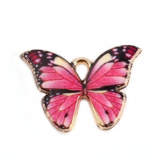 Immagine di Lega di Zinco Insetto Charms Farfalla Oro Placcato Rosa Smalto 22mm x 15mm , 10 Pz