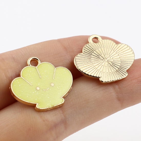 Picture of Zinc Based Alloy Charms Scallop Gold Plated Yellow Glitter 20mm x 18mm, 10 PCs
