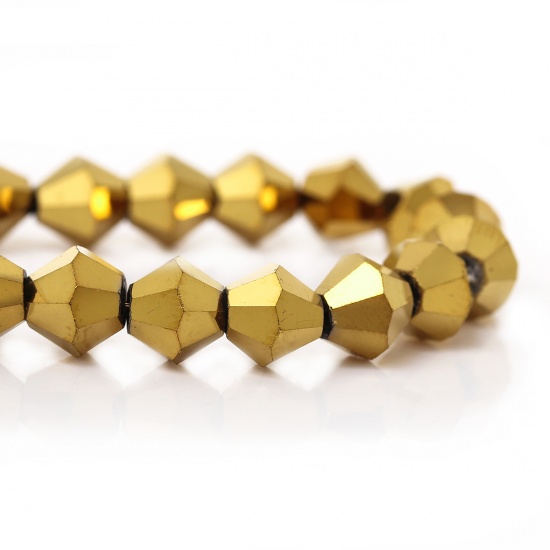 Picture of Glass Loose Beads Bicone Golden Faceted About 6mm x 6mm, Hole: Approx 1.2mm, 28.7cm long, 2 Strands (Approx 49 PCs/Strand)