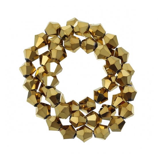 Picture of Glass Loose Beads Bicone Golden Faceted About 6mm x 6mm, Hole: Approx 1.2mm, 28.7cm long, 2 Strands (Approx 49 PCs/Strand)