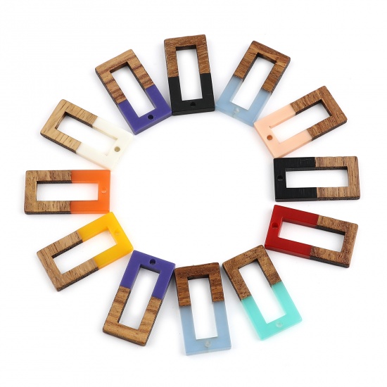 Picture of Resin & Wood Wood Effect Resin Charms Rectangle At Random Color 28mm x 15mm, 5 PCs