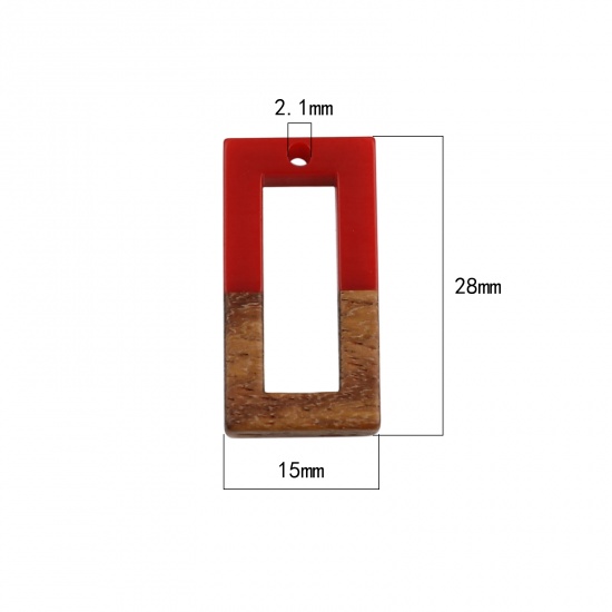 Picture of Resin & Wood Wood Effect Resin Charms Rectangle At Random Color 28mm x 15mm, 5 PCs