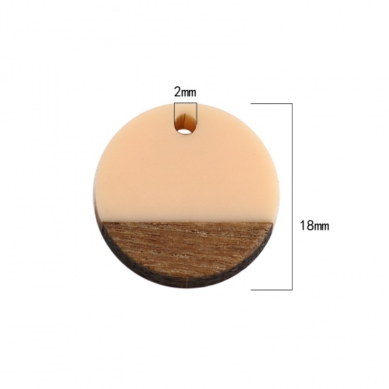 Picture of Resin & Wood Wood Effect Resin Pendants Round At Random Color 18mm Dia. 5 PCs