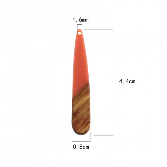 Picture of Resin & Wood Wood Effect Resin Pendants Drop At Random Color 44mm x 8mm, 5 PCs