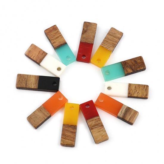 Picture of Resin & Wood Wood Effect Resin Charms Rectangle At Random Color 20mm x 7mm, 5 PCs