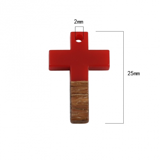 Picture of Resin & Wood Wood Effect Resin Charms Cross At Random Color 25mm x 16mm, 5 PCs