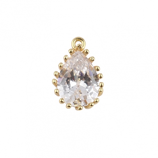 Picture of Zinc Based Alloy & Acrylic Charms Drop Gold Plated Clear Rhinestone 11mm x 7mm, 1 Piece