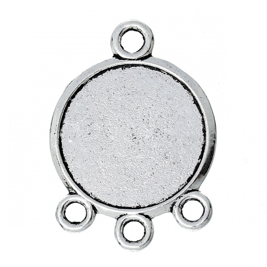 Immagine di Lega di Zinco Connettore Tondo Argento Antico Basi per Cabochon (Addetti 17mm) 28mm x 20mm, 50 Pz