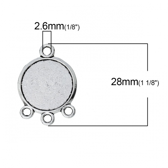 Immagine di Lega di Zinco Connettore Tondo Argento Antico Basi per Cabochon (Addetti 17mm) 28mm x 20mm, 50 Pz