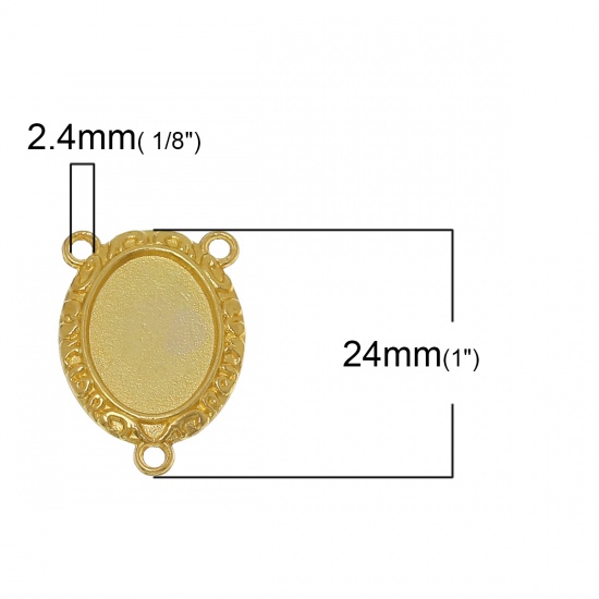 Picture of Zinc Based Alloy Cabochon Settings Connectors Oval Gold Plated Message "FATIMA" Carved (Fits 16mmx12mm) 24mm(1") x 18mm( 6/8"), 30 PCs