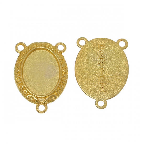 Picture of Zinc Based Alloy Cabochon Settings Connectors Oval Gold Plated Message "FATIMA" Carved (Fits 16mmx12mm) 24mm(1") x 18mm( 6/8"), 30 PCs