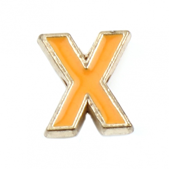 Imagen de Zamak Cuentas Letras Naranja Mensaje " X " Esmalte Aprox 10mm x 9mm, Agujero: Aprox 1.5mm, 10 Unidades