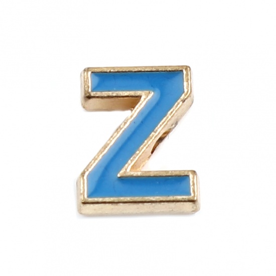 Imagen de Zamak Cuentas Letras Azul Mensaje " Z " Esmalte Aprox 10mm x 8mm, Agujero: Aprox 1.5mm, 10 Unidades