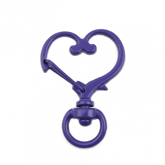 Immagine di Lega di Zinco Anello Portachiavi Viola Scuro Cuore 34mm x 24mm, 10 Pz