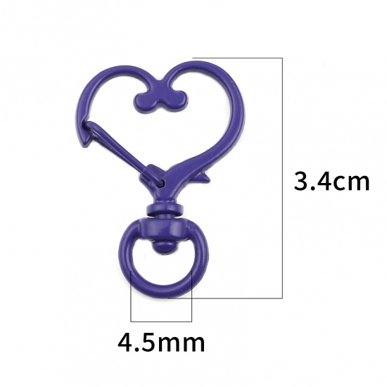 Immagine di Lega di Zinco Anello Portachiavi Viola Scuro Cuore 34mm x 24mm, 10 Pz