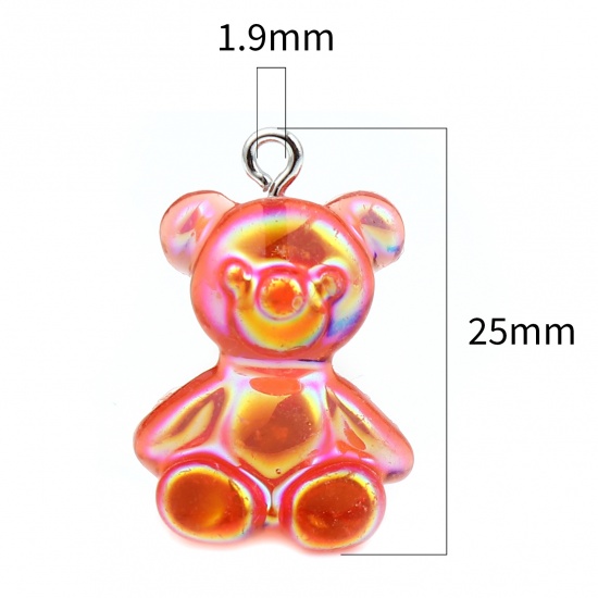 Picture of Resin Charms Bear Animal Red AB Rainbow Color Plating 25mm x 18mm, 10 PCs