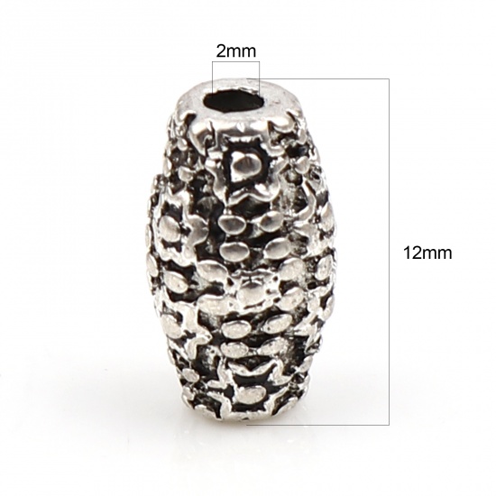 Picture of Zinc Based Alloy Spacer Beads Barrel Antique Silver Color Flower About 12mm x 7mm, Hole: Approx 2mm, 10 PCs