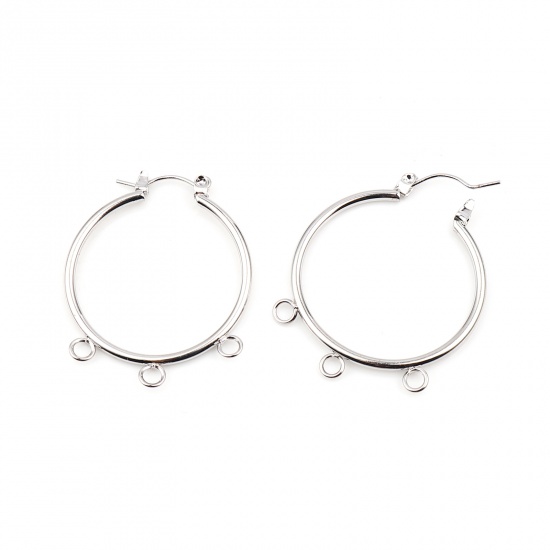 Picture of Zinc Based Alloy Hoop Earrings Findings Circle Ring Silver Tone W/ Loop 37mm x 30mm, Post/ Wire Size: (21 gauge), 2 PCs