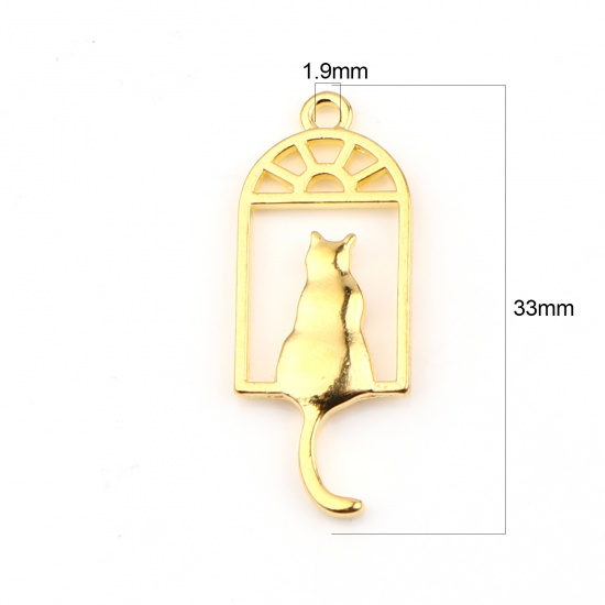 Picture of Zinc Based Alloy Pendants Window Gold Plated Cat 33mm x 13mm, 50 PCs