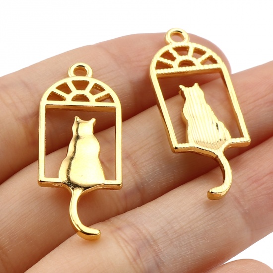 Picture of Zinc Based Alloy Pendants Window Gold Plated Cat 33mm x 13mm, 50 PCs