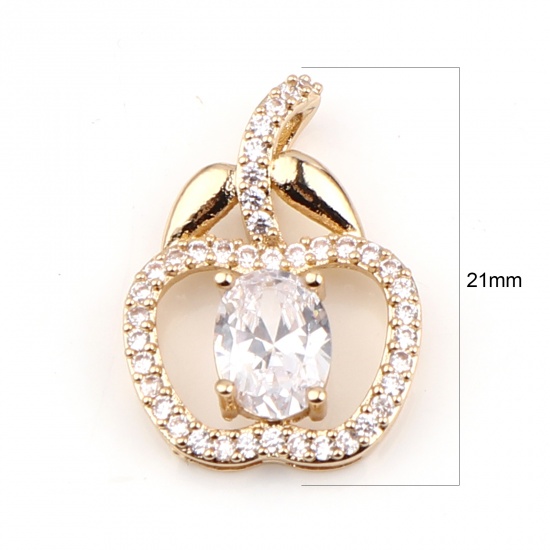 Image de Breloques Micro Pave en Laiton+Verre Pomme Doré à Strass Transparent 21mm x 15mm, 2 Pcs