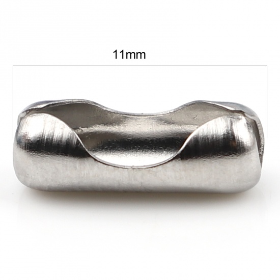 Picture of 304 Stainless Steel Ball Chain Connectors Silver Tone (Fits Chain Size: 3.2mm( 1/8")) 11mm x 4mm, 5 PCs