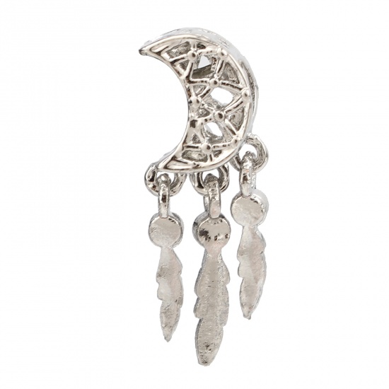 Picture of Zinc Based Alloy Large Hole Charm Beads Silver Tone Dream Catcher Moon 27mm x 10mm, Hole: Approx 5.3mm, 3 PCs