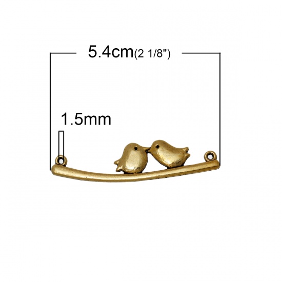 Picture of Zinc Based Alloy Connectors Findings Mother Bird Branch Gold Tone Antique Gold 54mm x 13mm, 50 PCs