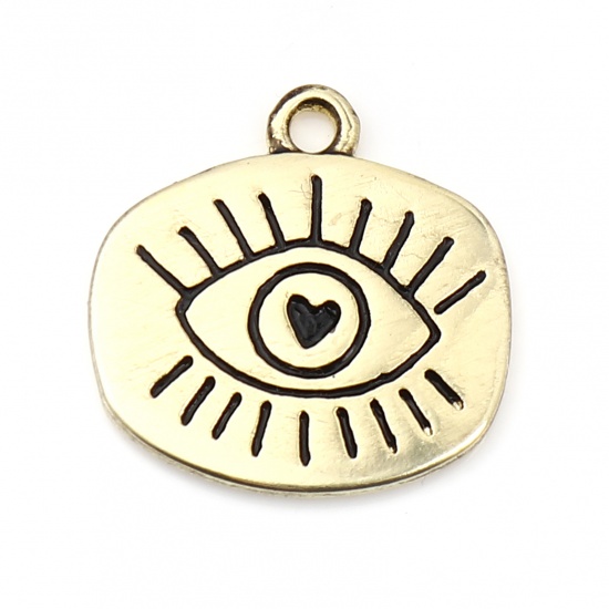 Picture of Zinc Based Alloy Religious Charms Oval Gold Plated Evil Eye Enamel 21mm x 20mm, 10 PCs