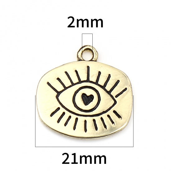 Picture of Zinc Based Alloy Religious Charms Oval Gold Plated Evil Eye Enamel 21mm x 20mm, 10 PCs