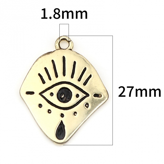Picture of Zinc Based Alloy Religious Charms Irregular Gold Plated Evil Eye Enamel 27mm x 22mm, 10 PCs