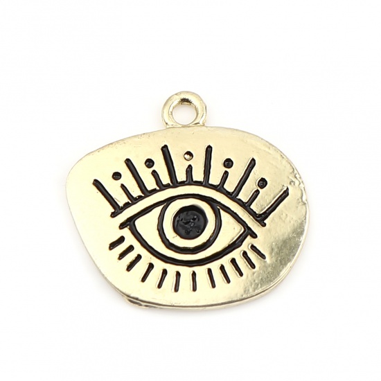 Picture of Zinc Based Alloy Religious Charms Irregular Gold Plated Evil Eye Enamel 23mm x 22mm, 10 PCs
