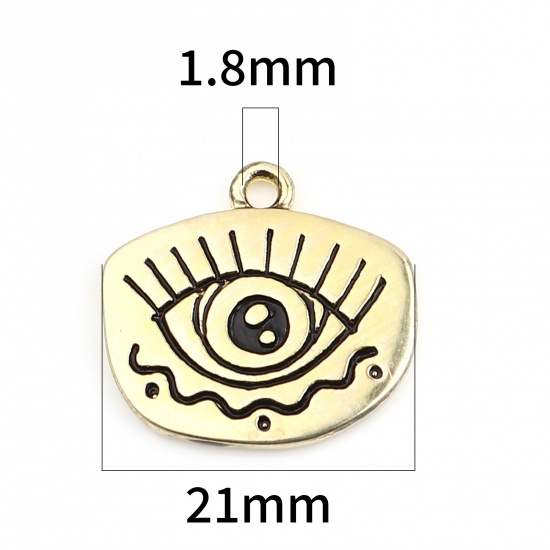 Picture of Zinc Based Alloy Religious Charms Irregular Gold Plated Evil Eye Enamel 21mm x 21mm, 10 PCs