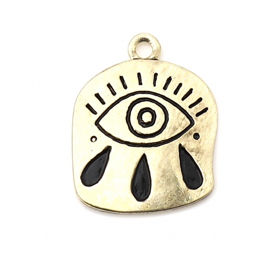 Picture of Zinc Based Alloy Religious Charms Irregular Gold Plated Evil Eye Enamel 25mm x 19mm, 10 PCs