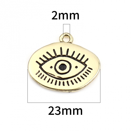 Picture of Zinc Based Alloy Religious Charms Oval Gold Plated Evil Eye Enamel 23mm x 20mm, 10 PCs