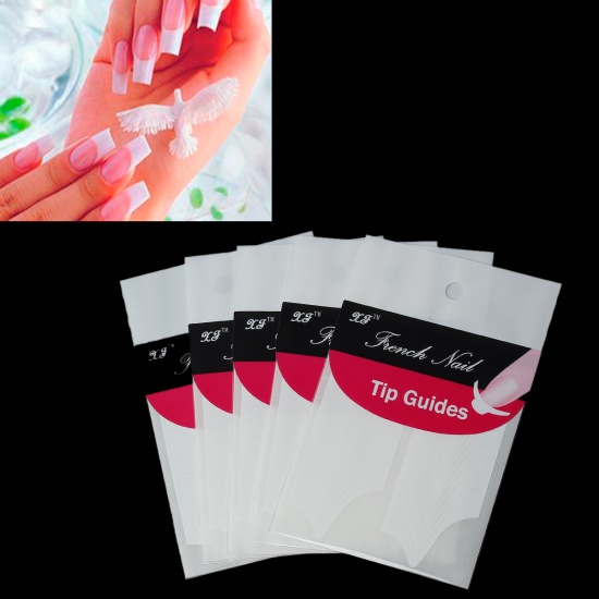 Picture of Paper Nail Art French Sticker V-shaped White 74mm(2 7/8") x 63mm(2 4/8"), 5 Sheets