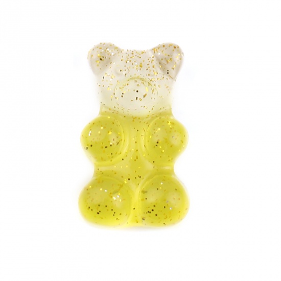 Picture of Resin Embellishments Bear Animal Yellow Glitter 22mm x 13mm, 5 PCs